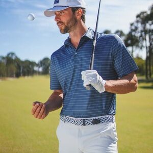 Hammer Back Moisture Wicking Men's Navy Pencil Stripe Golf Polo NWT XL